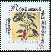 German stamp to mark the the 500th anniversary of Leonhart Fuchs featuring a drawing of Indian pepper from De Historia Stirpium.