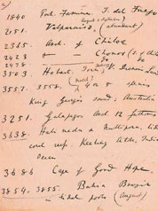Darwins copy of his field notes which he sent to Harvey with specimens.  These show the collection number (2423) and the locality of collection Arch [epelligo] of Chonos, South of Chiloe [Chile].  (The same number and an abbreviated indication of locality also appear on the specimen.)