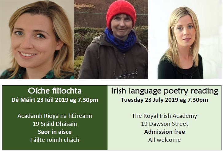 Ailbhe ní Ghearbhuigh, Biddy Jenkinson, Caitríona Ní Chléircín read their poetry work 23.7.19