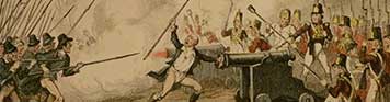 Detail from an illustration by George Cruikshank with the caption, “Battle of Rofs, “Come on Boys, her mouth’s stopt.”