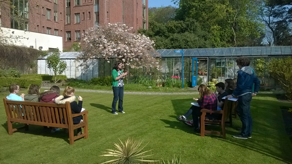 Prof. Jane Stout teaching the TY participants all about plant/pollinator interactions at the TCD Botanic Gardens