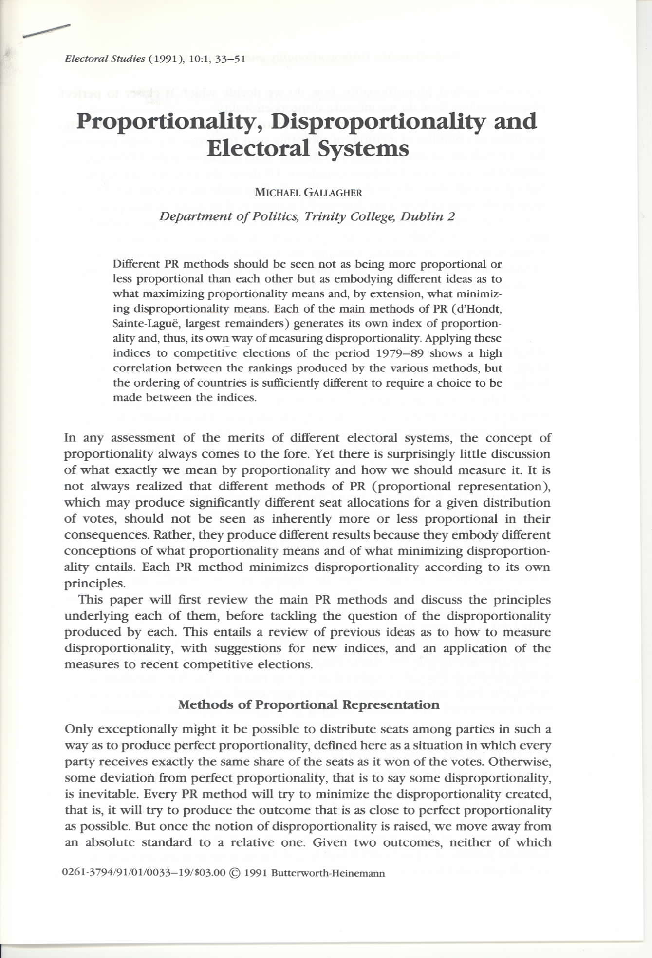 First page of article on disproportionality