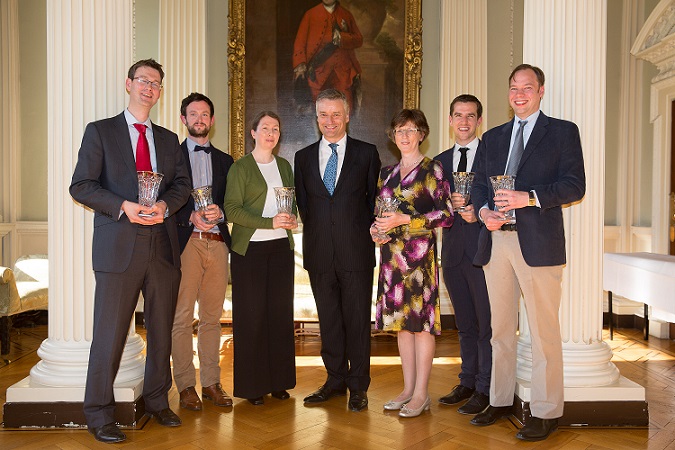 From Left to Right: Dr Ciaran Simms, Dr Ciaran O’Neill, Ms Sheila Ryder, Provost Dr Patrick Prendergast, Ms Cicely Roche, Mr David Kenny & Dr Daniel Geary