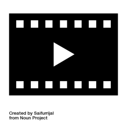 bw image of strip of film with play button