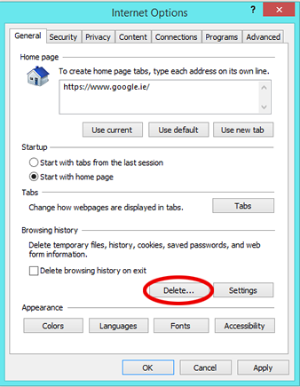 Internet Explorer General options