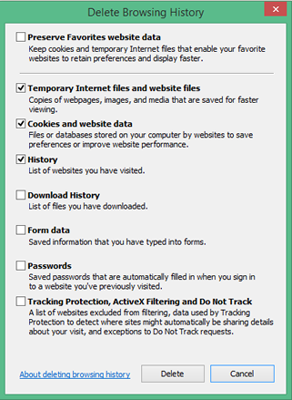 Internet Explorer delete browsing history