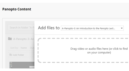 Screenshot of area that opens where you can add files when the upload media option was clicked.