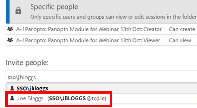 screenshot of list displaying Joe Bloggs (SSO\JBLOGGS@tcd.ie)