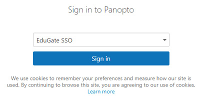 Screenshot of Panopto sign in screen with EduGate SSO chosen from drop down menu