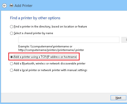 Add a printer using TCD/IP address