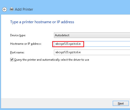 Enter printer hostname