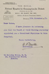 Letter appointing Price as Consultant Physician to the Royal National Hospital for Consumption in Ireland