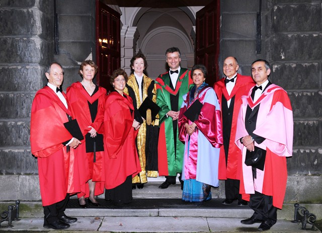 Sir Michael Marmot, Dr Harriet Wallberg-Henriksson, Dr Esther Sternberg, Chancellor, Dr Mary Robinson, Provost, Dr Patrick Prendergast, Dr Parveen Kumar, Dr Charles Dinarello and Lord Ara Warkes Darzi of Denham
