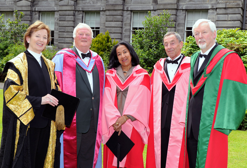 Chancellor Dr Mary Robinson, Micheal Johnston, Lubna Olayan, Jonah Barrington and Provost Dr John Hegarty.