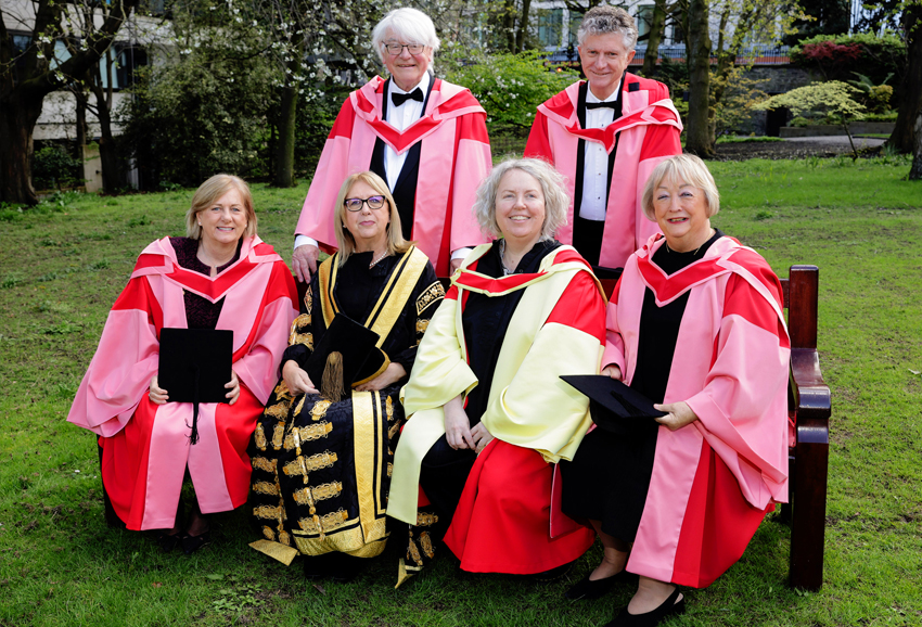 Martin Mansergh (LL.D.), Jonathan Powell (LL.D.), Nancy Soderberg (LL.D.), Chancellor Mary McAleese, Provost and President Linda Doyle and Monica McWilliams (LL.D.).