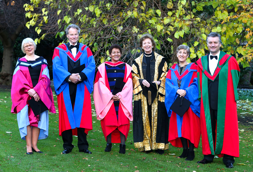 Valerie Coghlan, Sam Shepard, Christine Buckley, Chancellor, Mary Robinson, Dame Lynne Brindley and Provost, Patrick Prendergast.