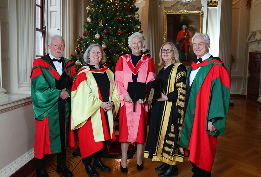 John Feehan (Sc.D.), Provost and President Linda Doyle, Catherine Day (LL.D.), Chancellor Mary McAleese and Ian Roberston (M.D.) and (Sc.D.).