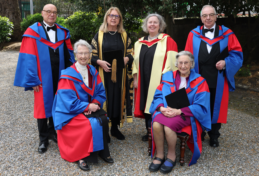 Hans-Christian Oeser (Litt.D.), Eda Sagarra (Litt.D.), Chancellor Mary McAleese, Provost and President Linda Doyle, Corinna Salvadori Lonergan (Litt.D.), David Little (Litt.D.).