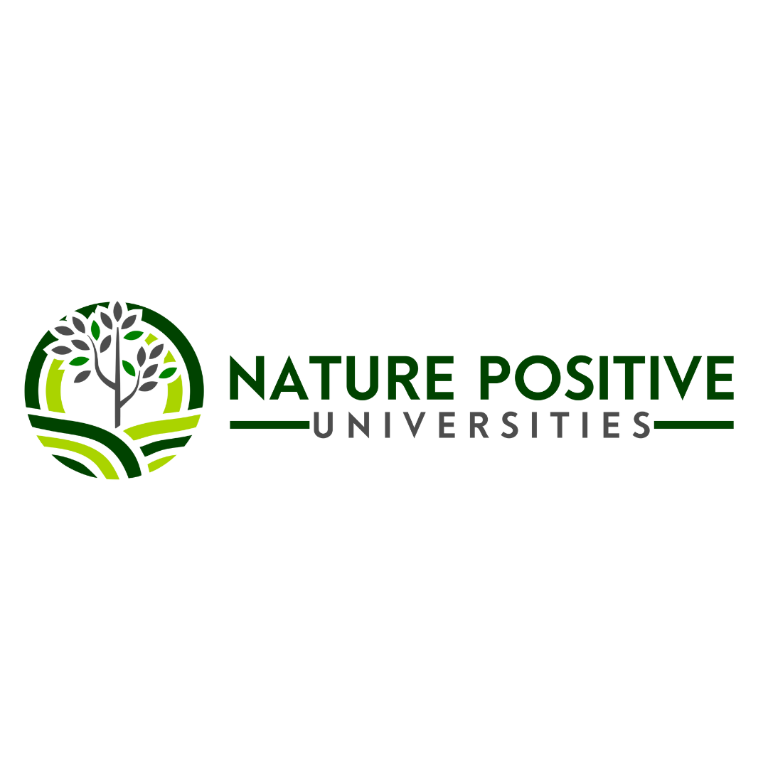 Green tree surrounded by a green circle with text below that says Nature Positive Universities