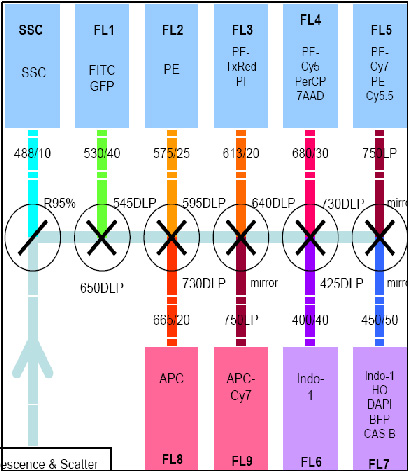 Optical configuration of the CYAN: the MoFlo is similar